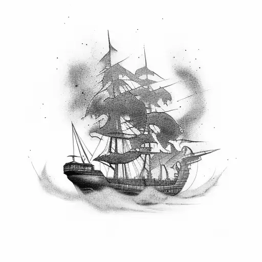 ship on fire  tattoo design idea