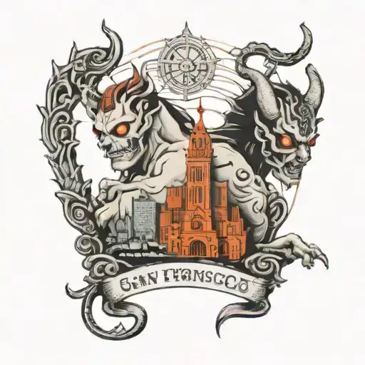 two demons San Francisco city skyline tattoo design idea