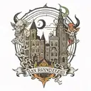 two demons San Francisco city skyline tattoo design idea