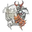 two demons San Francisco city skyline tattoo design idea