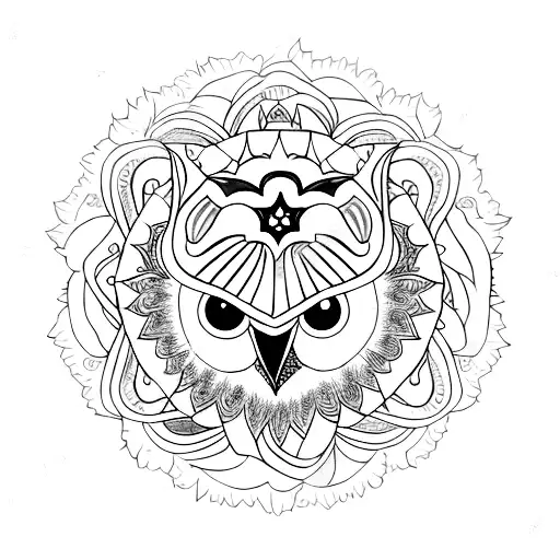 Vine, sunflower, stars, moon, wolf, owl, galaxy, nature, mandala tattoo design idea