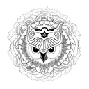 Vine, sunflower, stars, moon, wolf, owl, galaxy, nature, mandala tattoo design idea