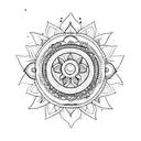 Vine, sunflower, stars, moon, wolf, owl, galaxy, nature, mandala tattoo design idea