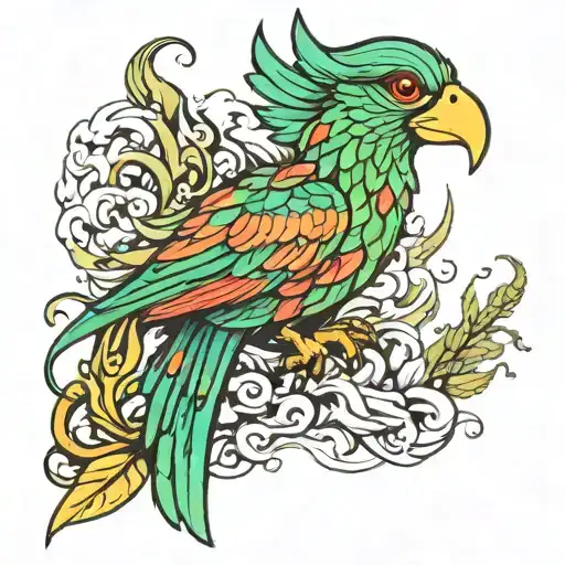 Quetzal bird rising from ashes tattoo design idea