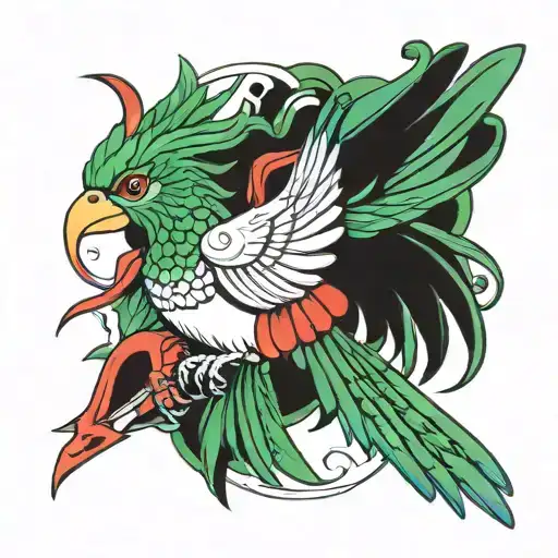 Quetzal bird Fighting tattoo design idea