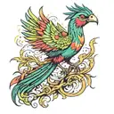 Quetzal bird rising from ashes tattoo design idea