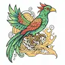 Quetzal bird rising from ashes tattoo design idea