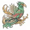 Quetzal bird rising from ashes tattoo design idea