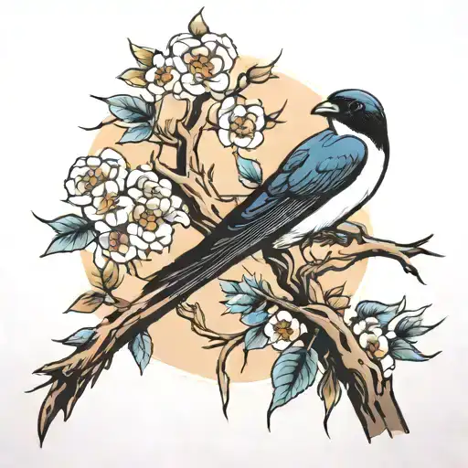 swallow and tree and animals tattoo design idea