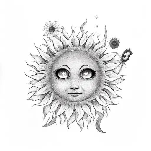 the word shine with i as a sunflower and semicolon at the end as sun anf moon and a plane with a tail number of N1125A tattoo design idea