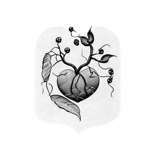 A blackwork tattoo of a coffee bean plant, with the roots forming the shape of a heart tattoo design idea