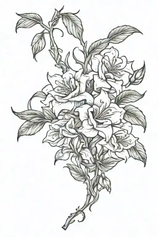 A small compact dainty spine tattoo of roses and lillies with their stems attached to a vine tattoo design idea