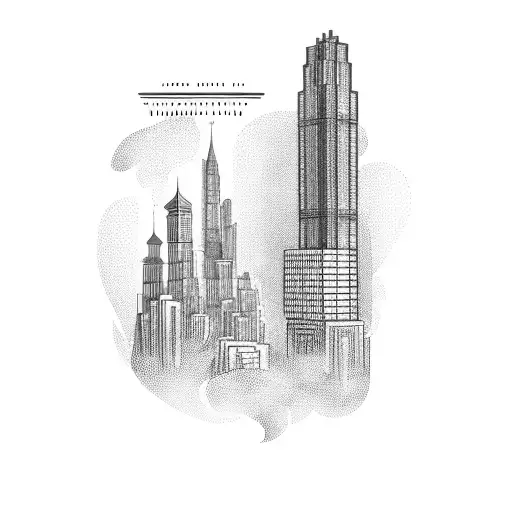 name BLOCK CITY with a picture of high rise apartments  tattoo design idea