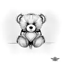 Create a design featuring a teddy bear in a sitting position. The teddy bear should exude a sense of cuteness with patch tattoo design idea