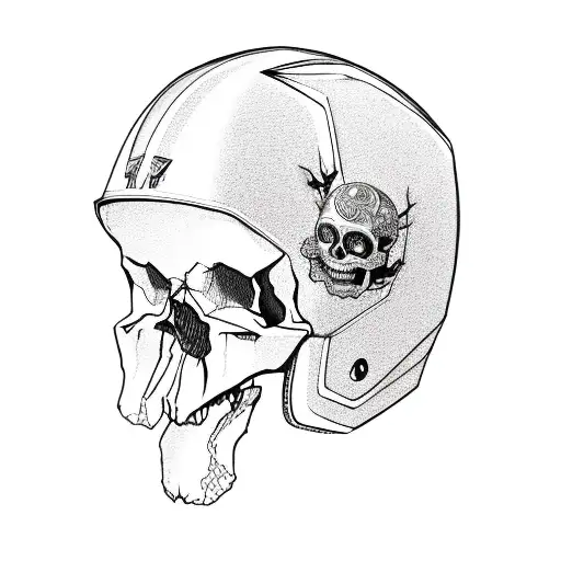 have skull, have agv motorcycle helmet, two katanas on the bag round, Sakura tree and a Suzuki GSXR 600 2019 parked  tattoo design idea