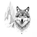 wolf on a cliff looking at an eagle tattoo design idea