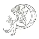 Tinkerbell sitting in a crescent moon  tattoo design idea