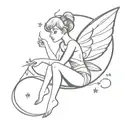 Tinkerbell sitting in a crescent moon  tattoo design idea