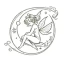 Tinkerbell sitting in a crescent moon  tattoo design idea