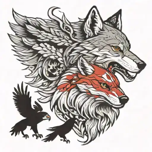 wolf and eagle tattoo design idea