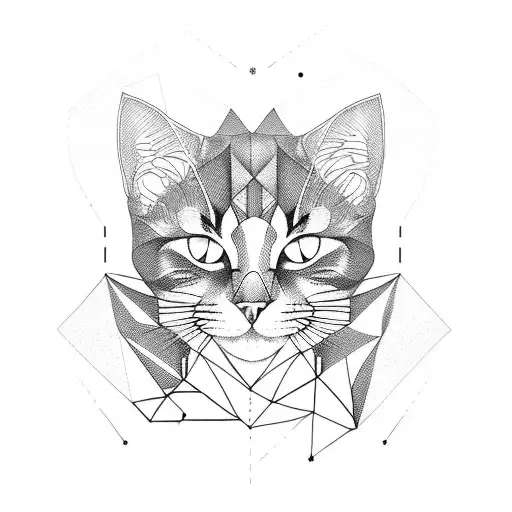 geometric cat badass simple  tattoo design idea