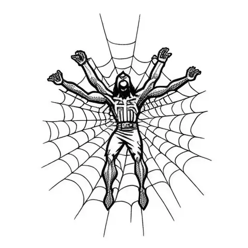 jesus as spider-man being crucified on the cross tattoo design idea