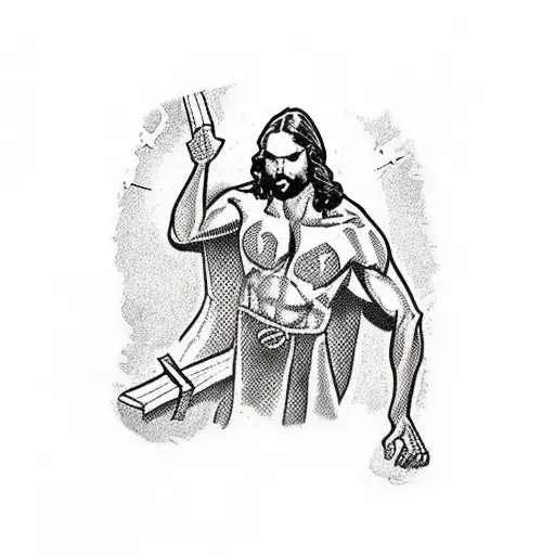 jesus as marvel comic's spider-man being crucified on the cross tattoo design idea