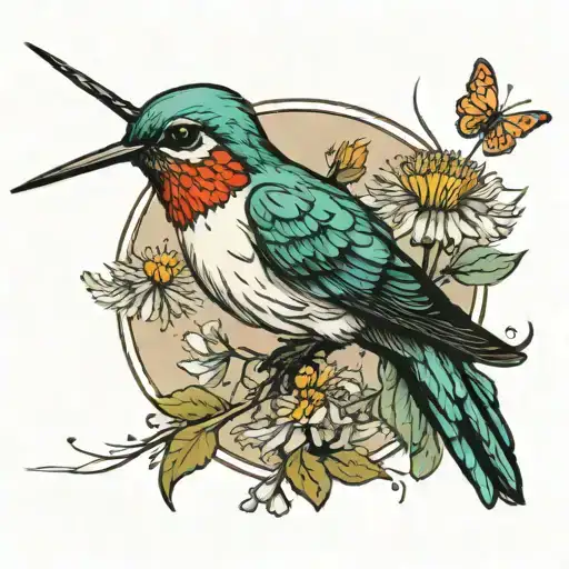 hummingbird sewing needle piercing, dandelion tattoo design idea