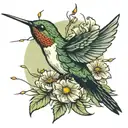hummingbird sewing needle piercing, dandelion tattoo design idea