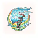 dragon surfing in rainforest tattoo design idea