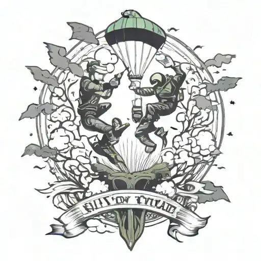 skydiving scene and family tree tattoo design idea