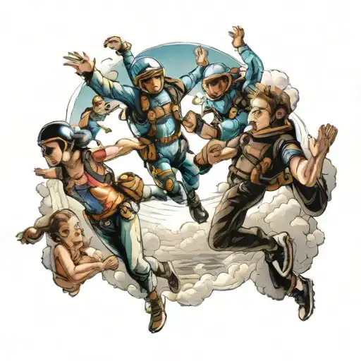 skydiving scene and family   tattoo design idea