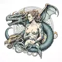nude woman with dragon flying tattoo design idea