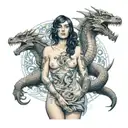 nude woman with dragon flying tattoo design idea