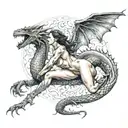 nude woman with dragon flying tattoo design idea