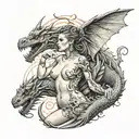 nude woman with dragon flying tattoo design idea