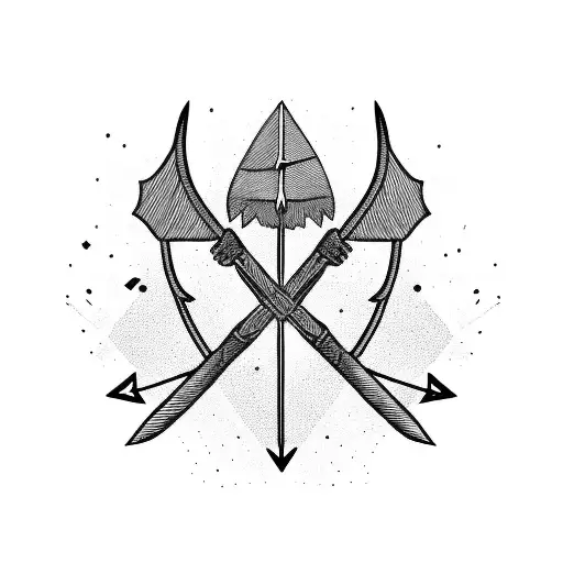 bow with arrow attached, hand holding both tattoo design idea