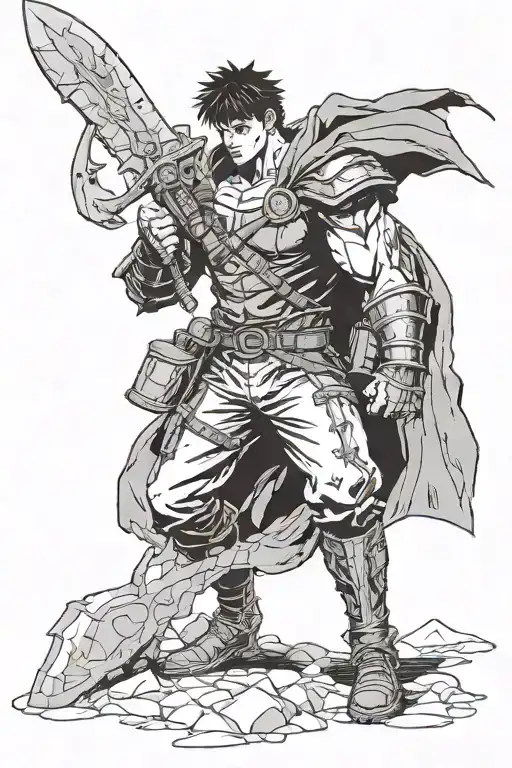 big broken sword from berserk character Guts, huged by two hands tattoo design idea