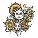 sun moon rising tattoo design idea