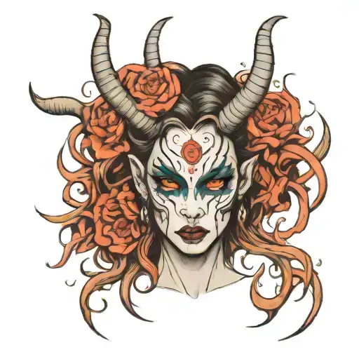 demon woman face tattoo design idea