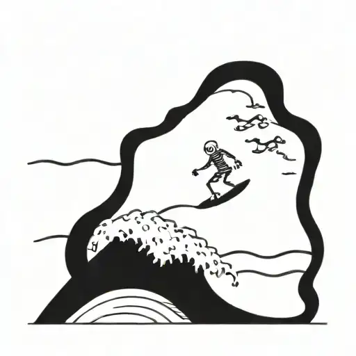 ocean waves with skeleton surfing wave tattoo design idea