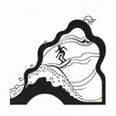 ocean waves with skeleton surfing wave tattoo design idea