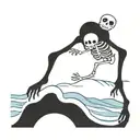 ocean waves with skeleton surfing wave tattoo design idea