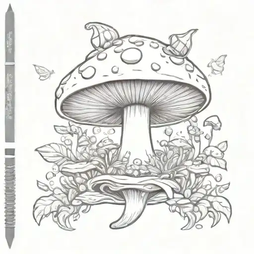 Mushroom with a tiara and fairy wings tattoo design idea