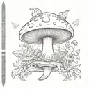 Mushroom with a tiara and fairy wings tattoo design idea