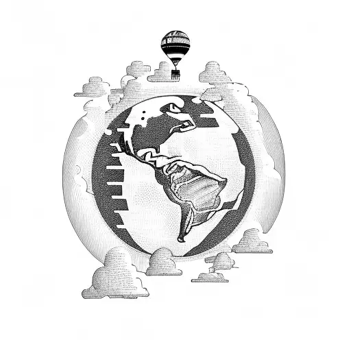 The world, with a hot air balloon that carries the phrase "The World is yours" inside tattoo design idea