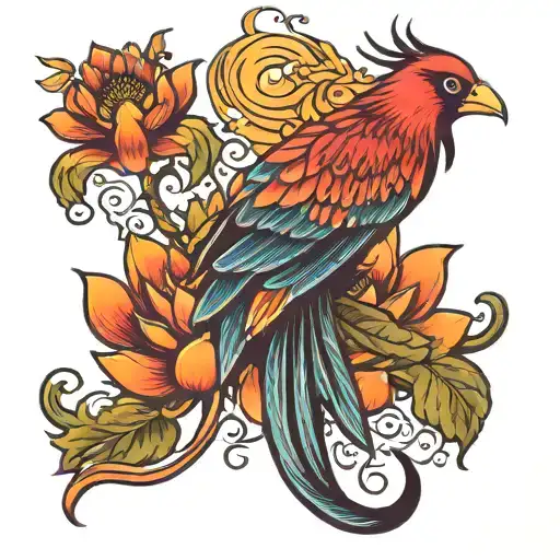phoenix and lotus flower tattoo design idea