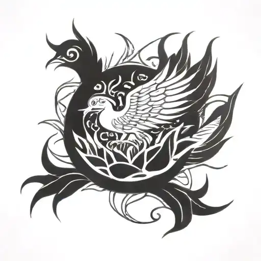 phoenix and lotus flower tattoo design idea