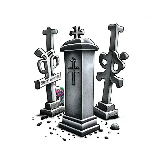 animated gravestones cover up snarky funny tattoo design idea