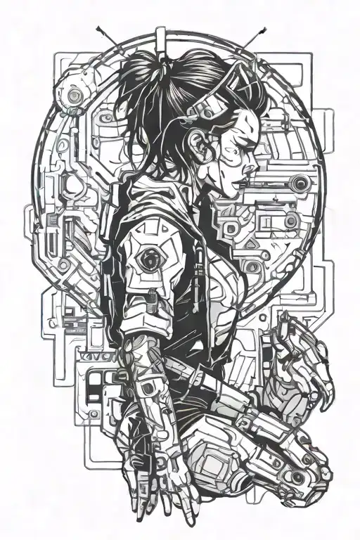girl cyberpunk 2077 tattoo design idea